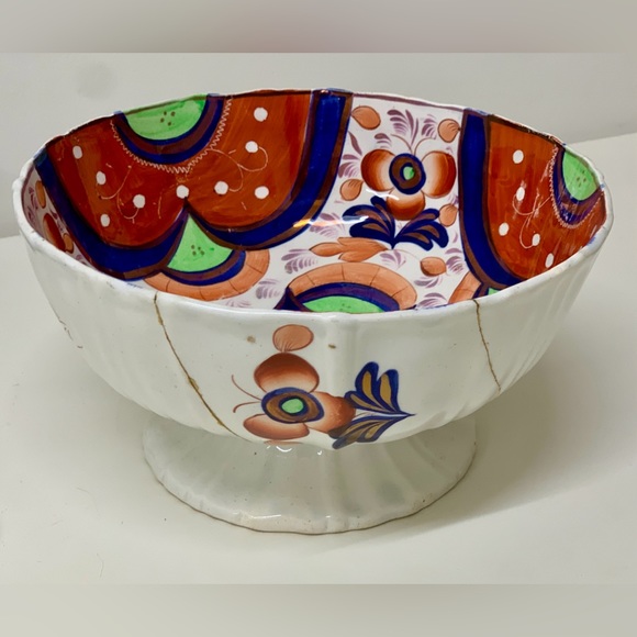 Early 19th Century Gaudy Welsh Oriental Hexagon Pattern Lustre Pedestal Bowl - Picture 9 of 16